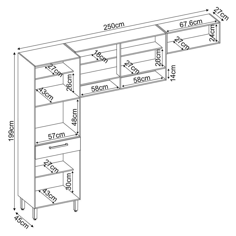 Armário de Cozinha Compacta Dama 6 Portas 1 Gaveta Amendola e Branco - 3