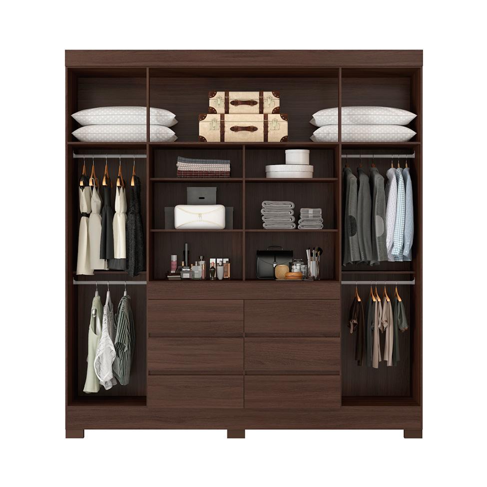 Guarda-Roupa Casal com Espelho Trevi 4 Portas 6 Gavetas Café - 1