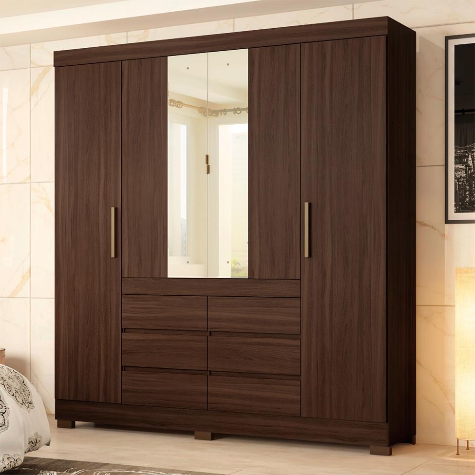 Guarda-Roupa Casal com Espelho Trevi 4 Portas 6 Gavetas Café - 2