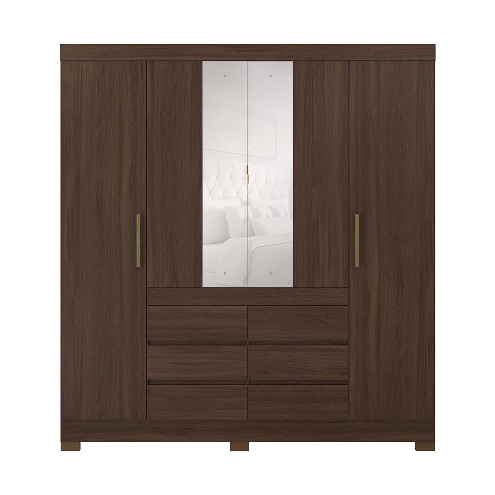Guarda-Roupa Casal com Espelho Trevi 4 Portas 6 Gavetas Café - 4