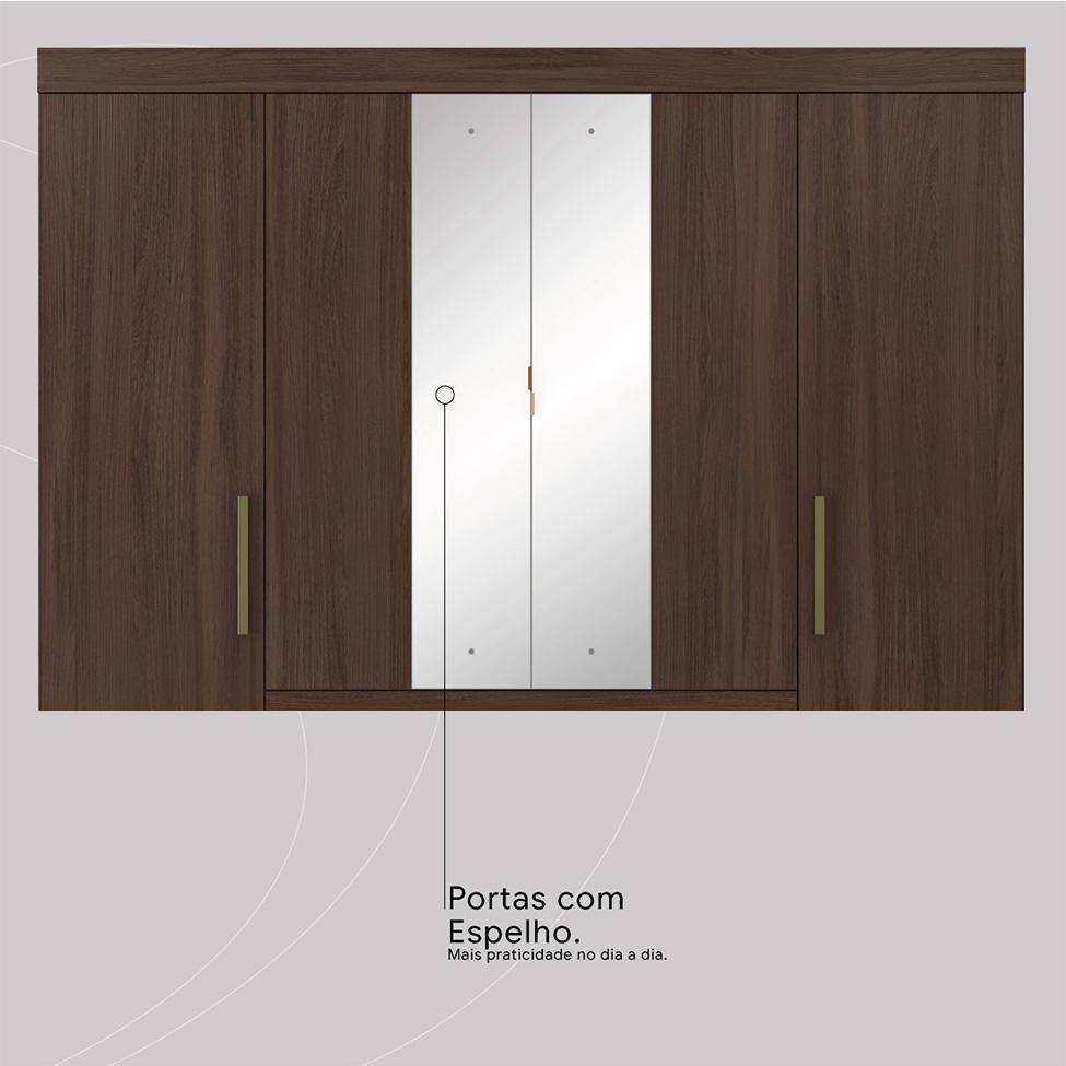 Guarda-Roupa Casal com Espelho Trevi 4 Portas 6 Gavetas Café - 7