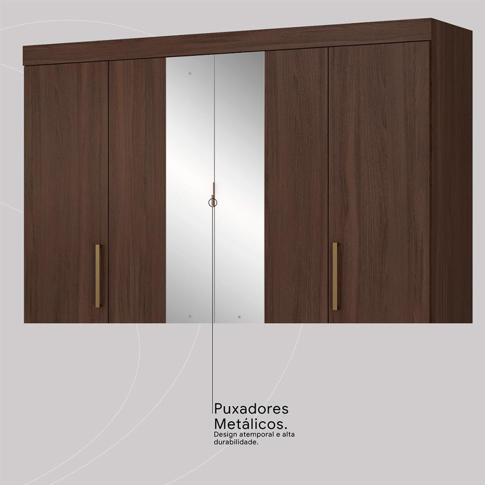 Guarda-Roupa Casal com Espelho Trevi 4 Portas 6 Gavetas Café - 9