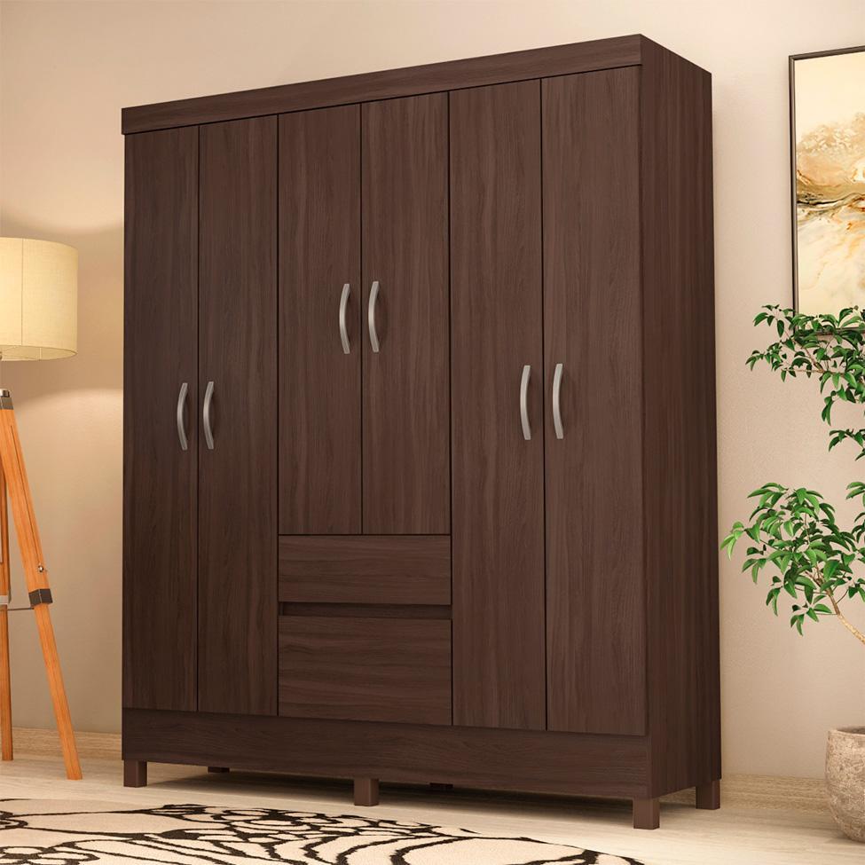 Guarda-Roupa Casal Sória 6 Portas 2 Gavetas Café - 4