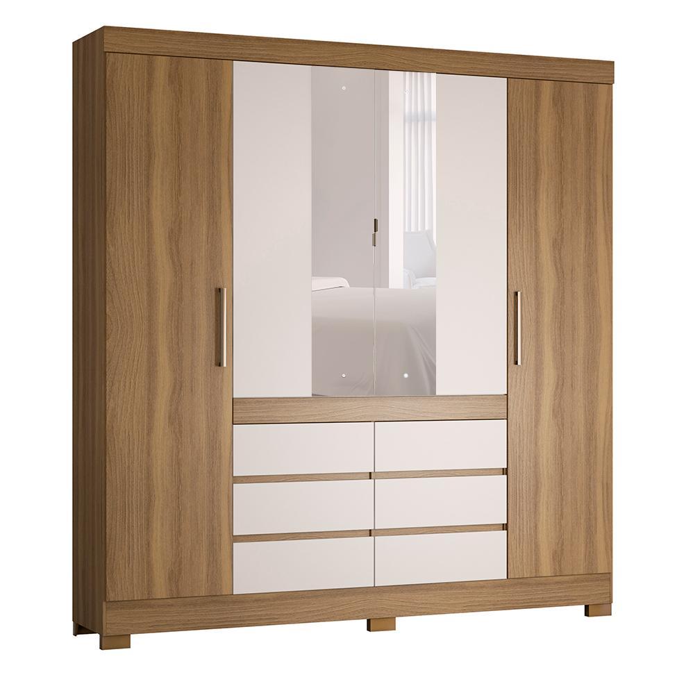 Guarda-Roupa Casal com Espelho Trevi 4 Portas 6 Gavetas Off White e Amendola - 1