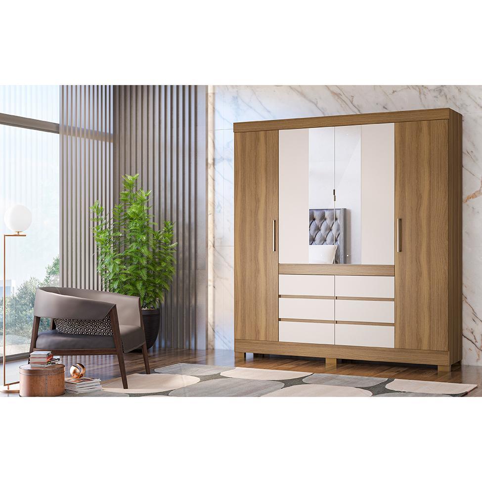 Guarda-Roupa Casal com Espelho Trevi 4 Portas 6 Gavetas Off White e Amendola - 2