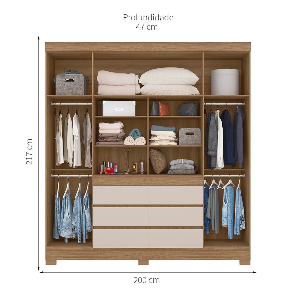 Guarda-Roupa Casal com Espelho Trevi 4 Portas 6 Gavetas Off White e Amendola - 3