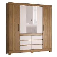 Guarda-Roupa Casal com Espelho Trevi 4 Portas 6 Gavetas Off White e Amendola - 1