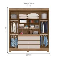 Guarda-Roupa Casal com Espelho Trevi 4 Portas 6 Gavetas Off White e Amendola - 3
