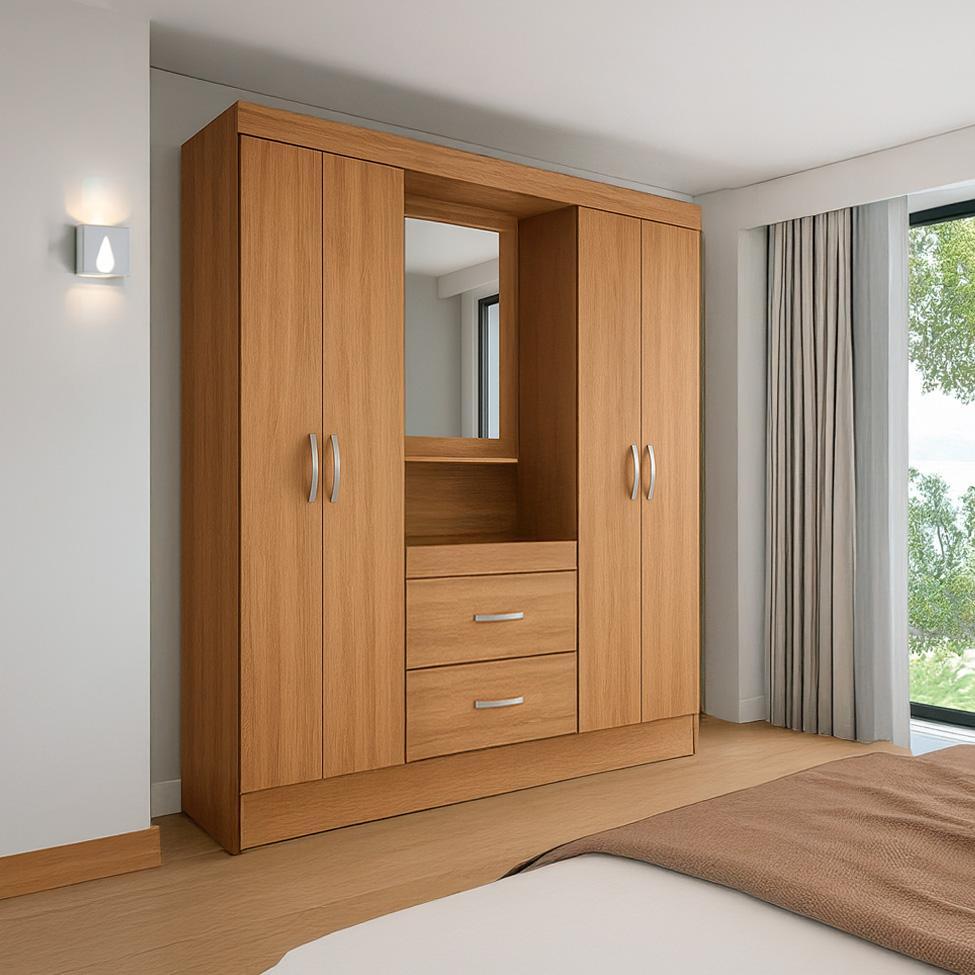 Guarda-Roupa Solteiro com Espelho Embers 4 Portas 2 Gavetas Amêndola - 1