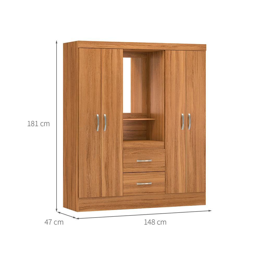 Guarda-Roupa Solteiro com Espelho Embers 4 Portas 2 Gavetas Amêndola - 3