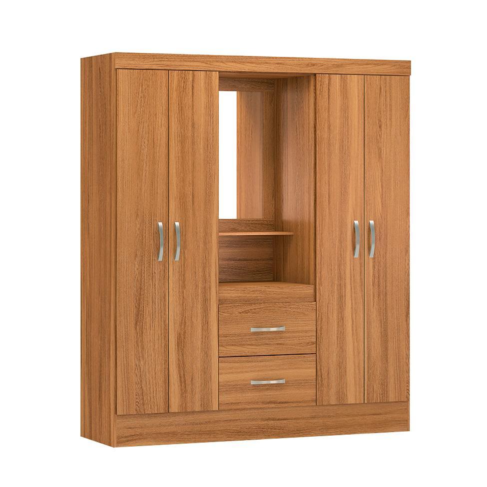 Guarda-Roupa Solteiro com Espelho Embers 4 Portas 2 Gavetas Amêndola - 4