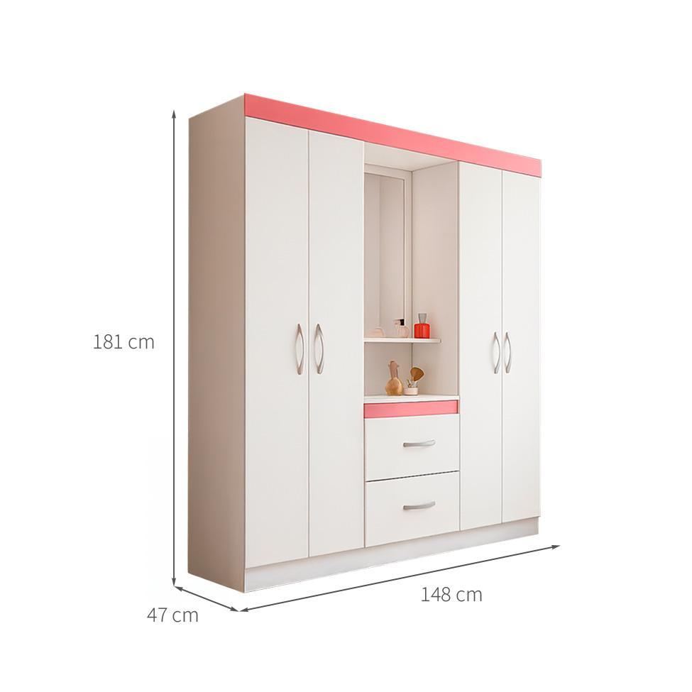 Guarda-Roupa Solteiro com Espelho Embers 4 Portas 2 Gavetas Branco e Rosa - 3