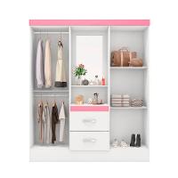 Guarda-Roupa Solteiro com Espelho Embers 4 Portas 2 Gavetas Branco e Rosa - 2