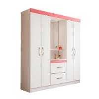 Guarda-Roupa Solteiro com Espelho Embers 4 Portas 2 Gavetas Branco e Rosa - 4