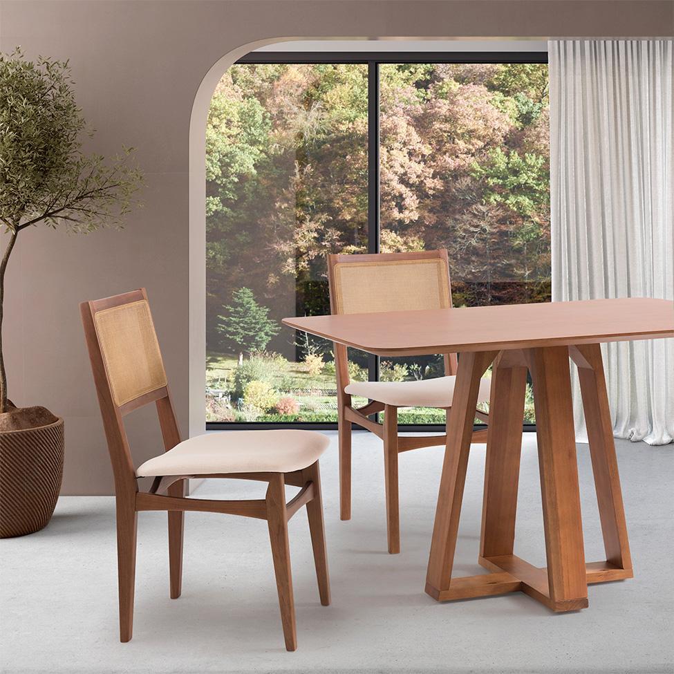 Conjunto com 2 Cadeiras Serena com Tela Nogueira Algodão Bege Claro e Marrom - 2