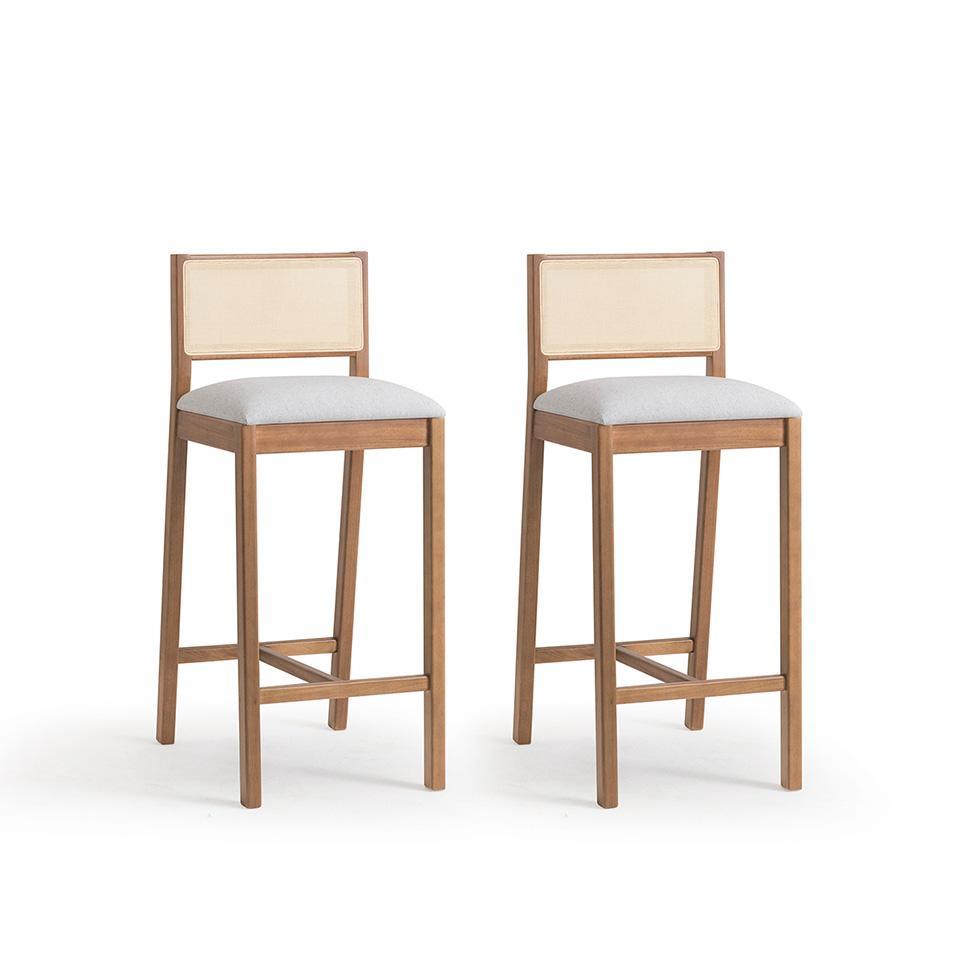 Conjunto com 2 Banquetas Serena com Tela Natural Algodão Cinza Claro e Marrom - 1
