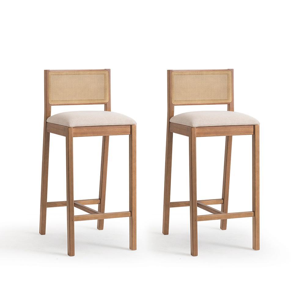 Conjunto com 2 Banquetas Serena com Tela Nogueira Poliéster Bege e Marrom - 1