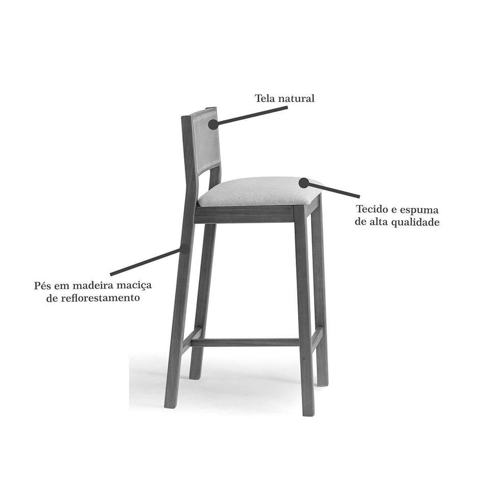 Conjunto com 2 Banquetas Serena com Tela Nogueira Poliéster Bege e Marrom - 7