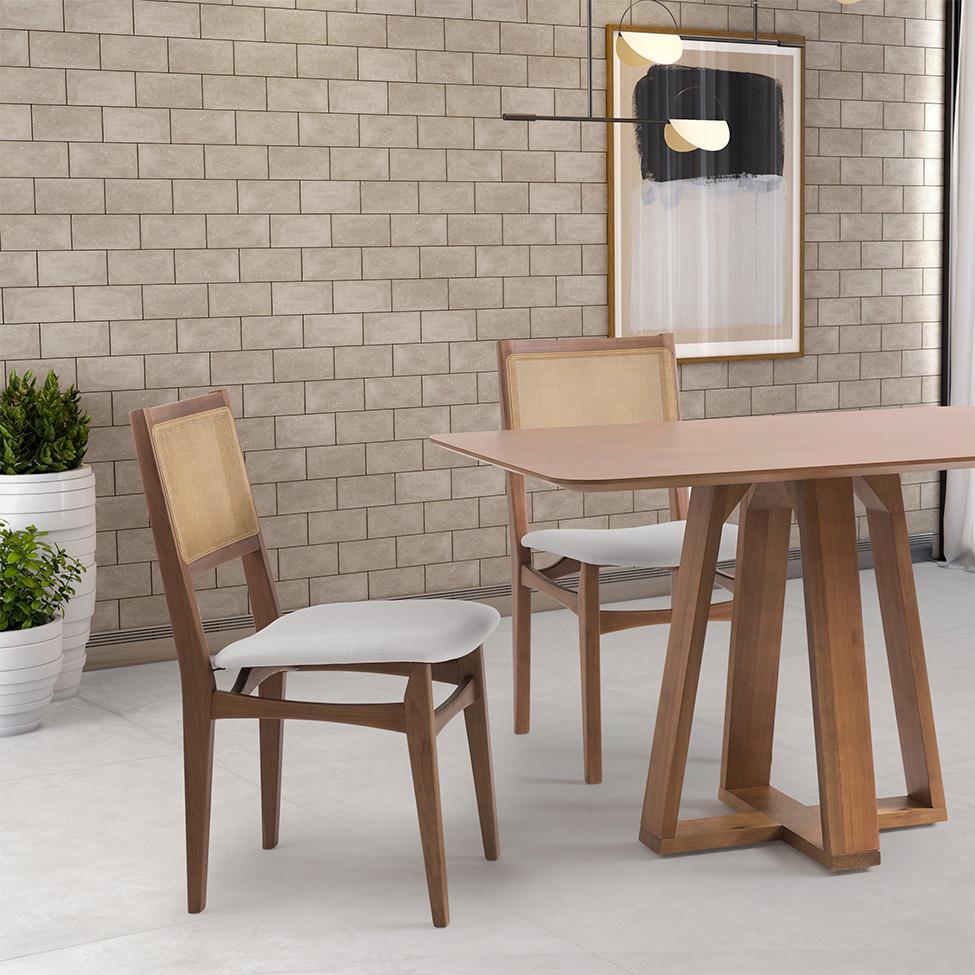 Conjunto com 2 Cadeiras Serena com Tela Nogueira Algodão Cinza Claro e Marrom - 2