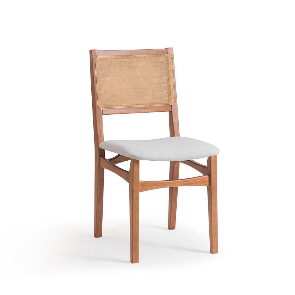 Conjunto com 2 Cadeiras Serena com Tela Nogueira Algodão Cinza Claro e Marrom - 6