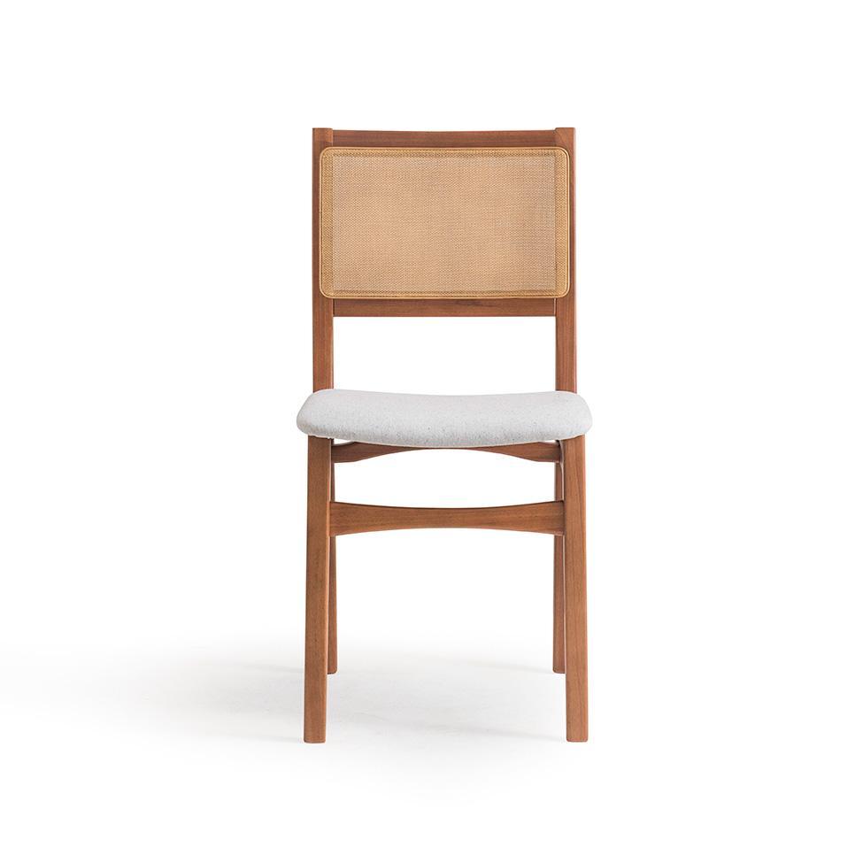 Conjunto com 2 Cadeiras Serena com Tela Nogueira Algodão Cinza Claro e Marrom - 7