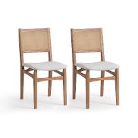 Conjunto com 2 Cadeiras Serena com Tela Nogueira Algodão Cinza Claro e Marrom - 1