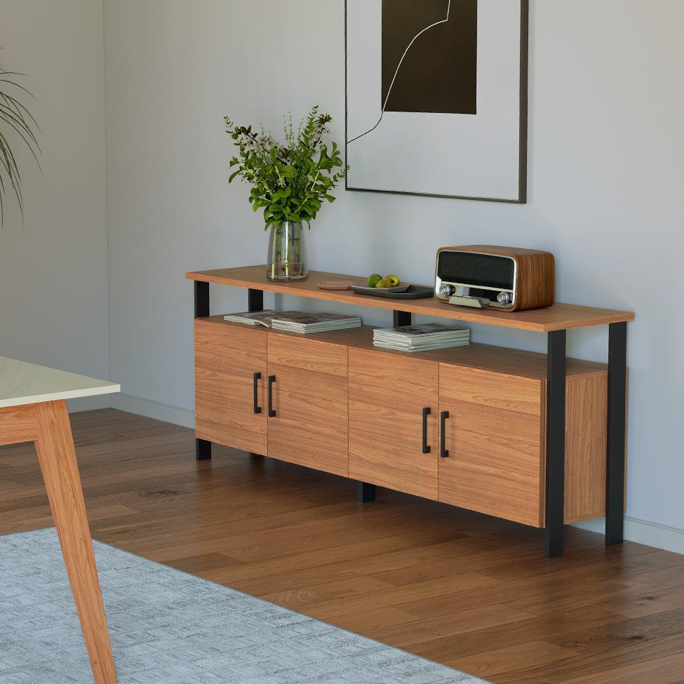 Buffet Otta 100% MDF 4 Portas Freijó e Preto - 6