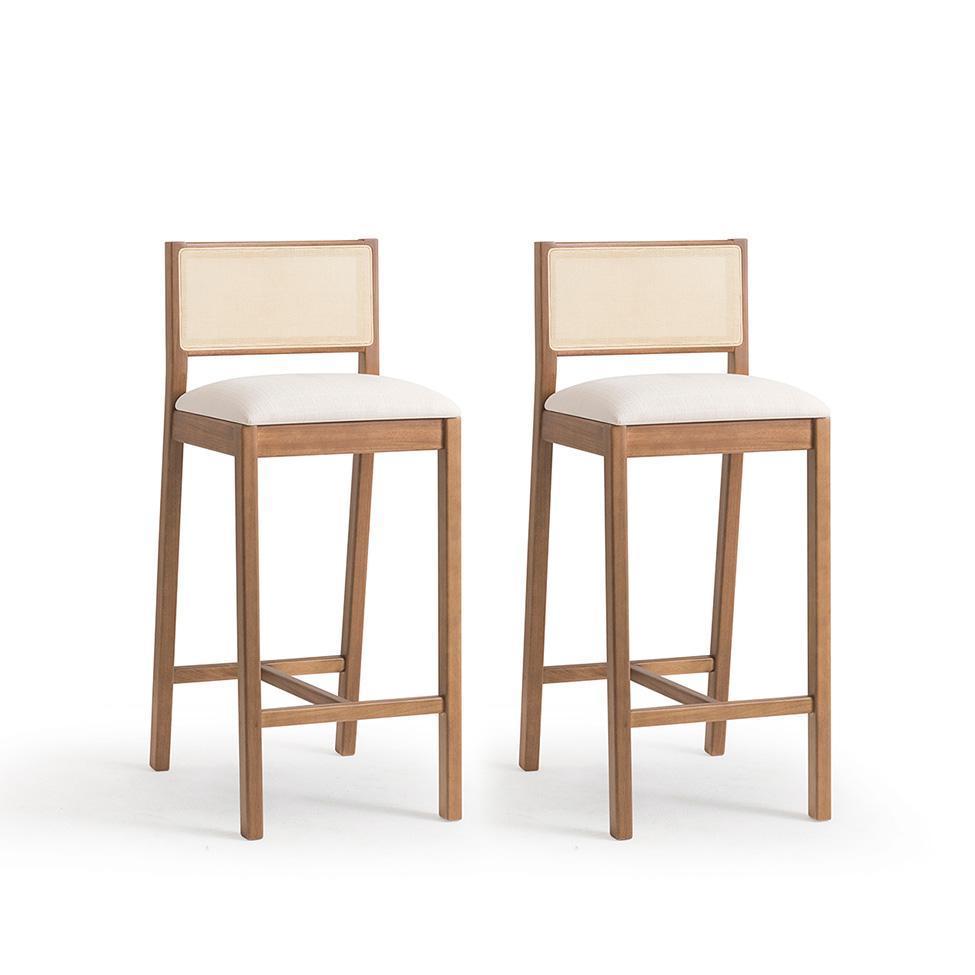 Conjunto com 2 Banquetas Serena com Tela Natural Algodão Bege Claro e Marrom - 1