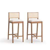 Conjunto com 2 Banquetas Serena com Tela Natural Algodão Bege Claro e Marrom - 1