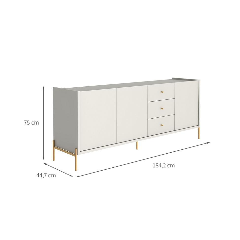 Buffet Jasper 3 Portas 3 Gavetas Off White e Dourado - 3