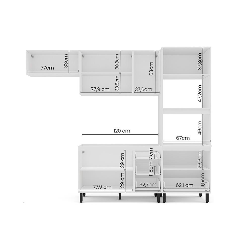 Cozinha Compacta Sem Tampo Amara 8 Portas 4 Gavetas Creme e Branca - 4