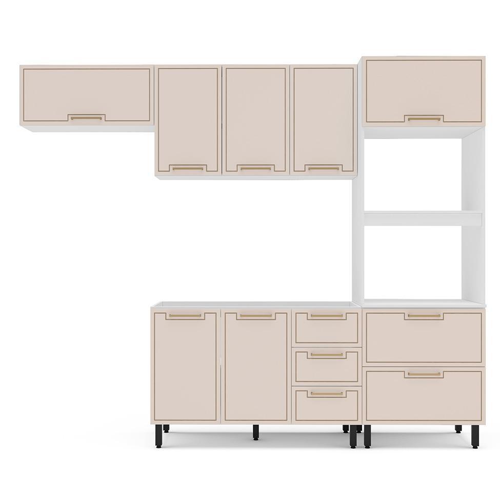 Cozinha Compacta Sem Tampo Amara 8 Portas 4 Gavetas Creme e Branca - 5