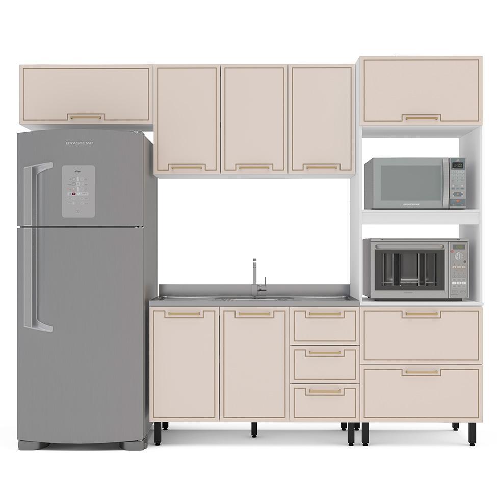Cozinha Compacta Sem Tampo Amara 8 Portas 4 Gavetas Creme e Branca - 6