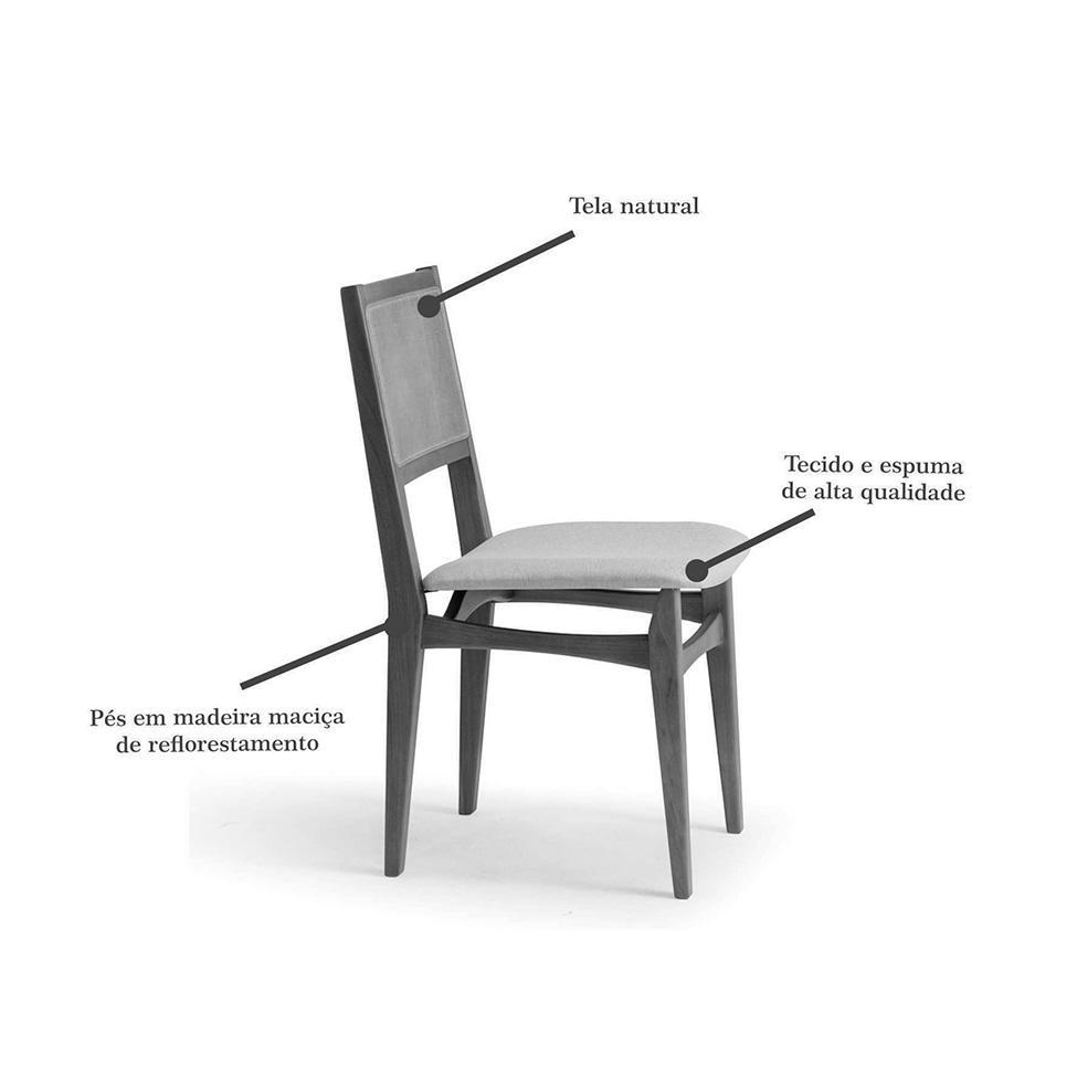 Conjunto de Mesa Retangular com Tampo de Madeira Maciça Frame e 4 Cadeiras Serena Poliéster Bege e Natural - 6