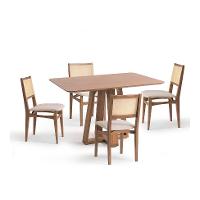 Conjunto de Mesa Retangular com Tampo de Madeira Maciça Frame e 4 Cadeiras Serena Poliéster Bege e Natural - 2
