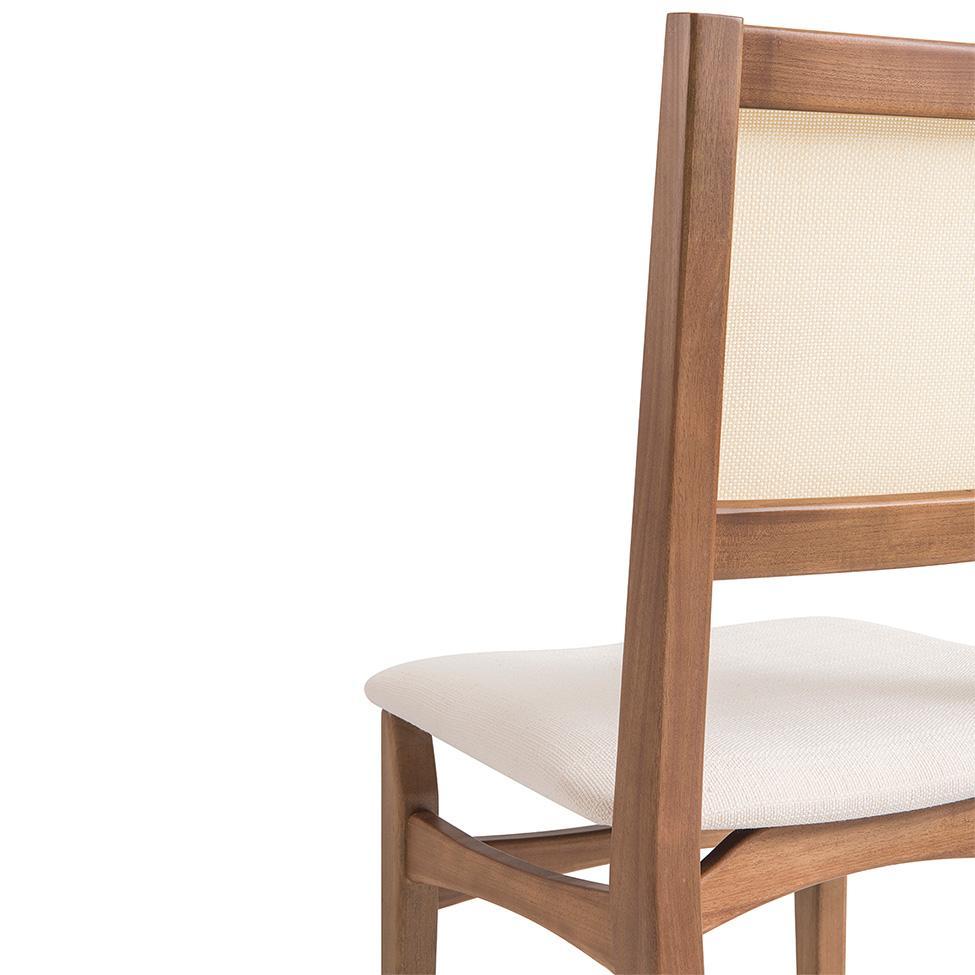 Conjunto de Mesa Retangular com Tampo de Madeira Maciça Frame e 4 Cadeiras Serena Algodão Bege Claro e Natural - 4