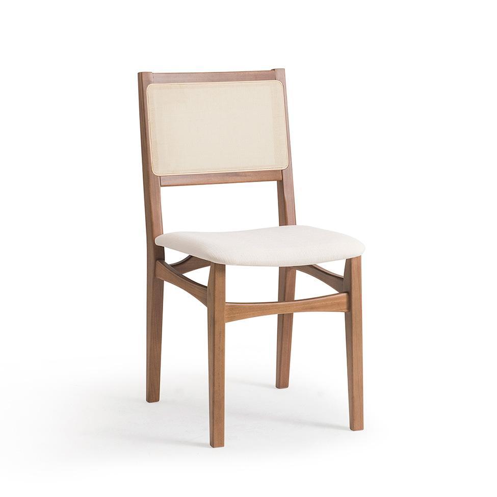 Conjunto de Mesa Retangular com Tampo de Madeira Maciça Frame e 4 Cadeiras Serena Algodão Bege Claro e Natural - 8