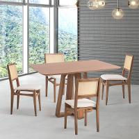 Conjunto de Mesa Retangular com Tampo de Madeira Maciça Frame e 4 Cadeiras Serena Algodão Bege Claro e Natural - 1