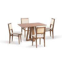 Conjunto de Mesa Retangular com Tampo de Madeira Maciça Frame e 4 Cadeiras Serena Algodão Bege Claro e Natural - 2
