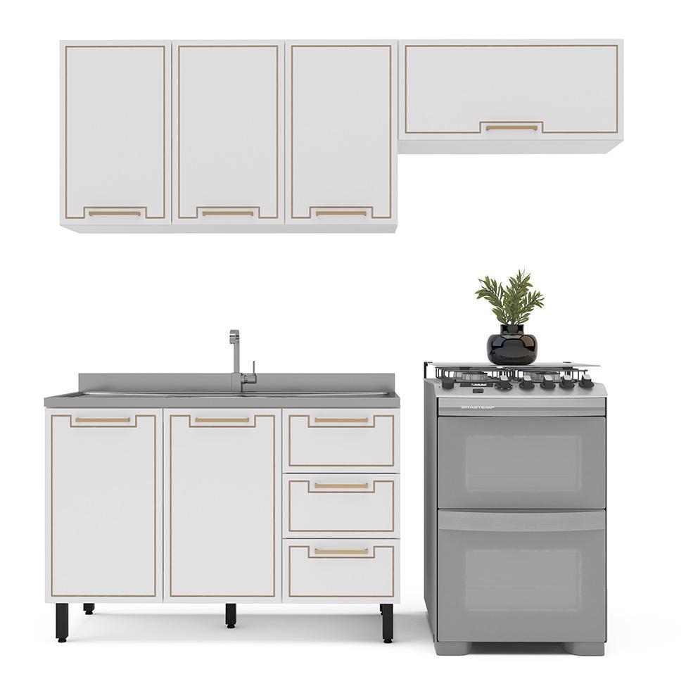 Cozinha Compacta Sem Tampo Amara 6 Portas 3 Gavetas Branca - 6