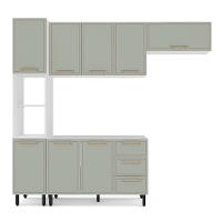 Cozinha Compacta Sem Tampo Amara 8 Portas 3 Gavetas Verde e Branca - 5