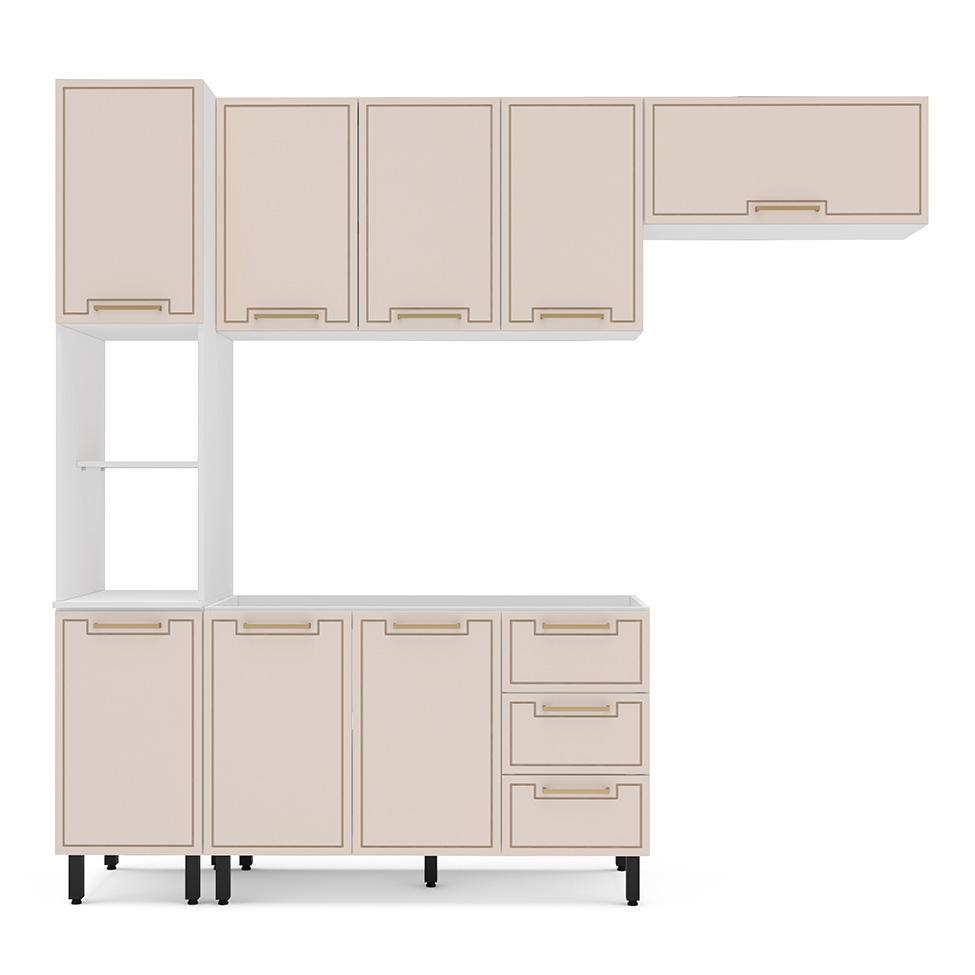 Cozinha Compacta Sem Tampo Amara 8 Portas 3 Gavetas Creme e Branca - 5