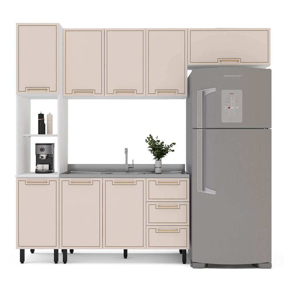 Cozinha Compacta Sem Tampo Amara 8 Portas 3 Gavetas Creme e Branca - 6