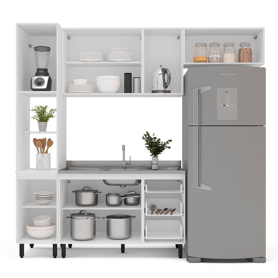 Cozinha Compacta Sem Tampo Amara 8 Portas 3 Gavetas Creme e Branca - 8
