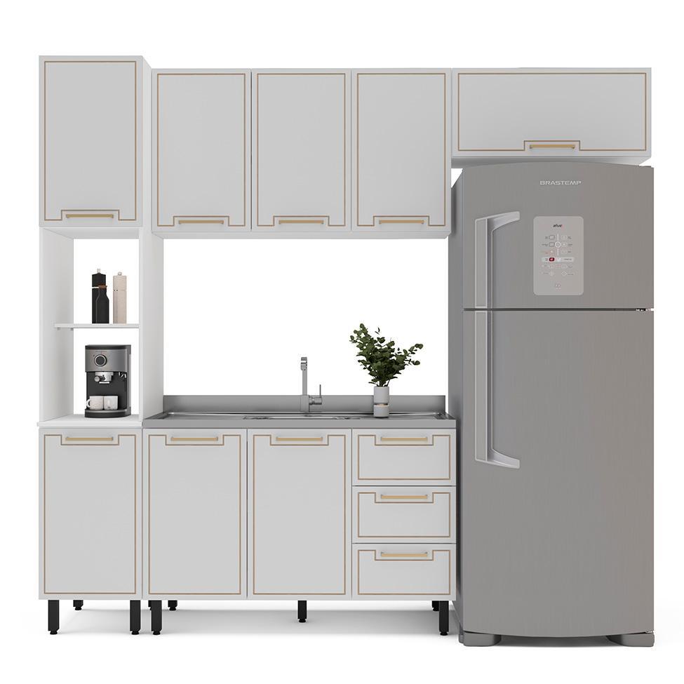 Cozinha Compacta Sem Tampo Amara 8 Portas 3 Gavetas Branca - 6