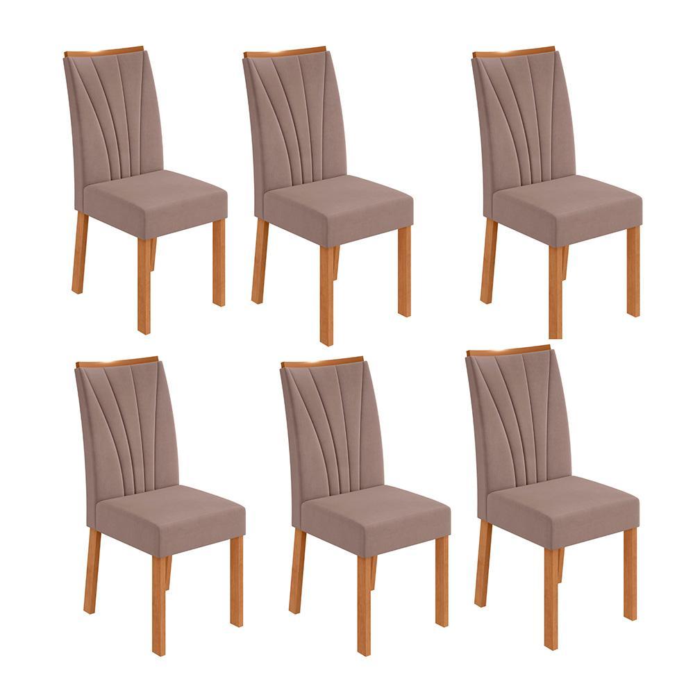 Conjunto com 6 Cadeiras Apogeu Suede Bege e Amêndoa - 1