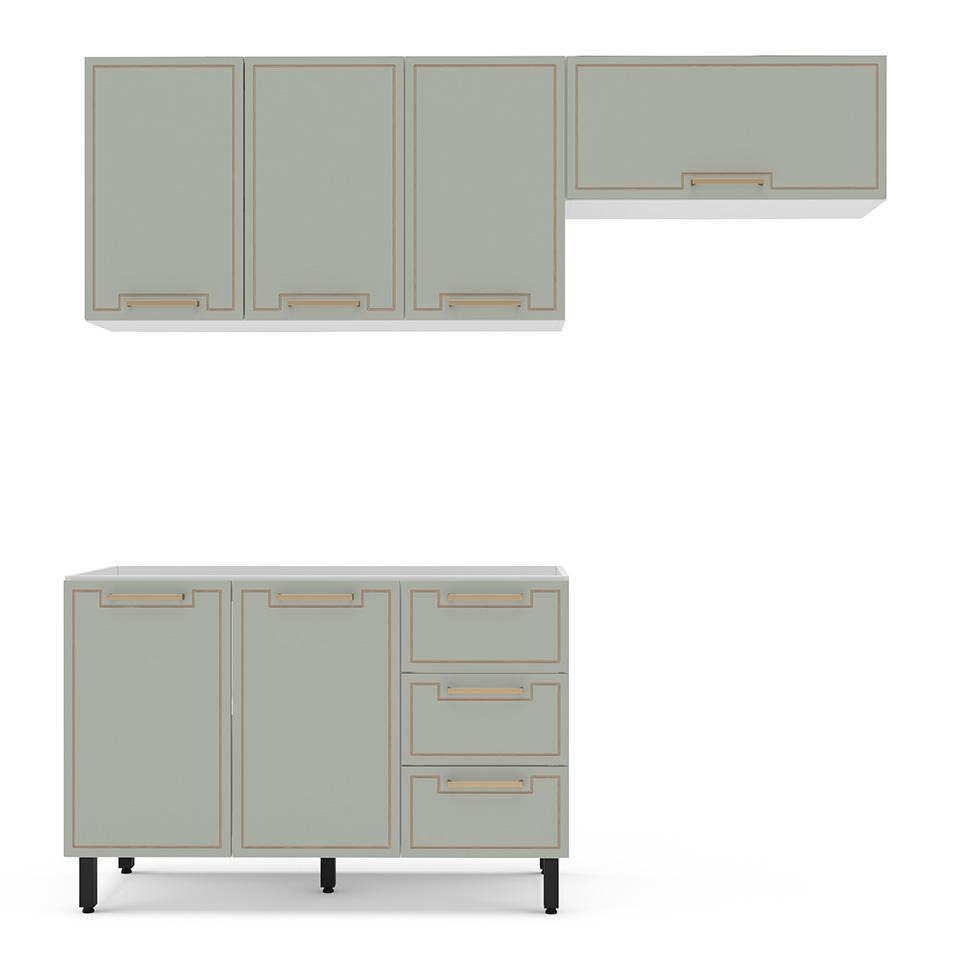 Cozinha Compacta Sem Tampo Amara 6 Portas 3 Gavetas Verde e Branca - 5