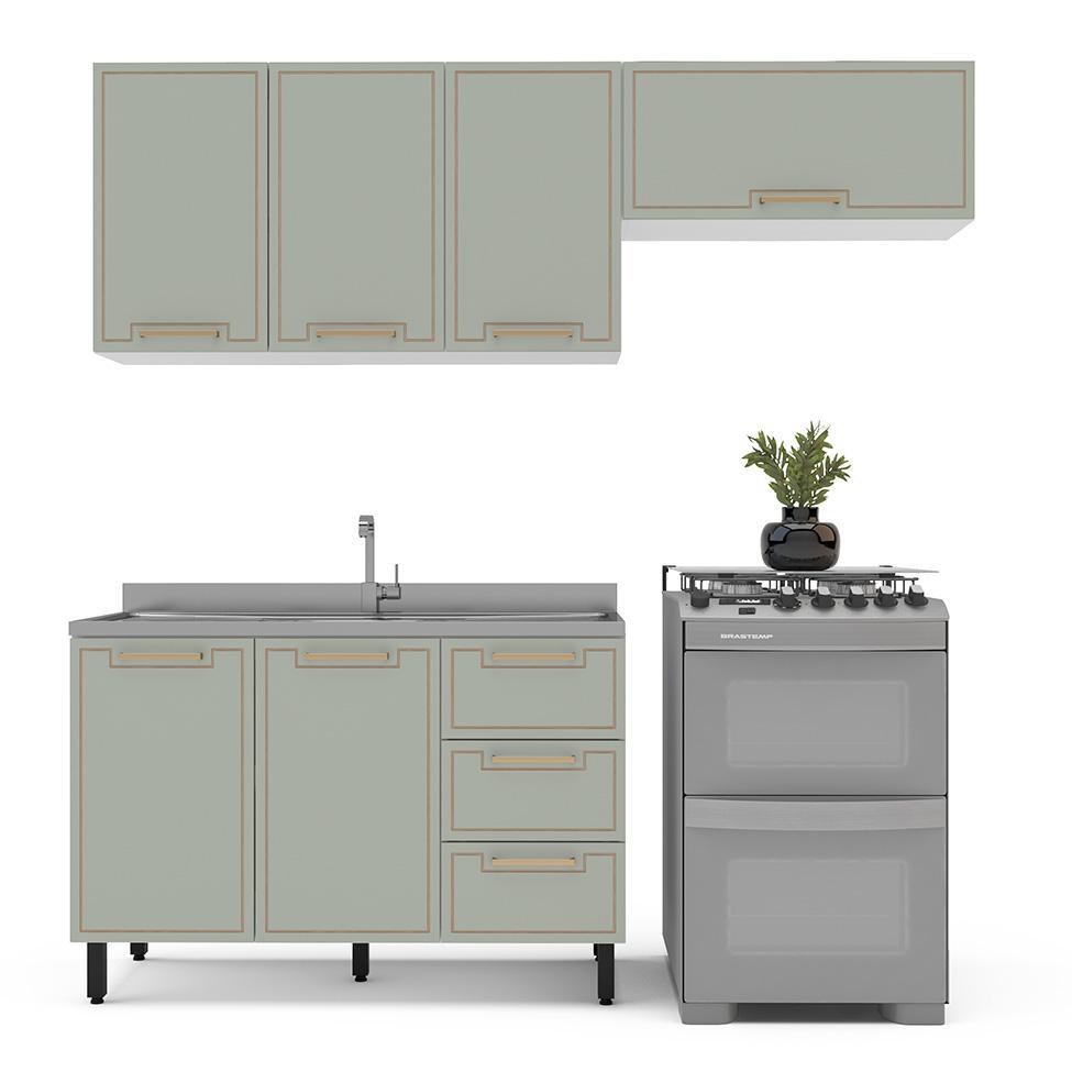 Cozinha Compacta Sem Tampo Amara 6 Portas 3 Gavetas Verde e Branca - 6