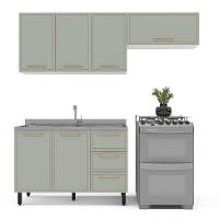 Cozinha Compacta Sem Tampo Amara 6 Portas 3 Gavetas Verde e Branca - 6