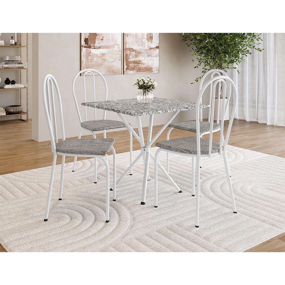 Conjunto de Mesa Quadrada com Tampo Granito e 4 Cadeiras Léia Revestimento Sintético Branco e Grafiato - 2